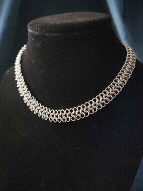 Vintage Medieval style silver chainmail choker necklace made of stainless steel